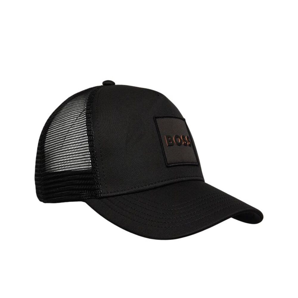 Boss Mens Elliot Logo Curved Peak Trucker Cap / Black